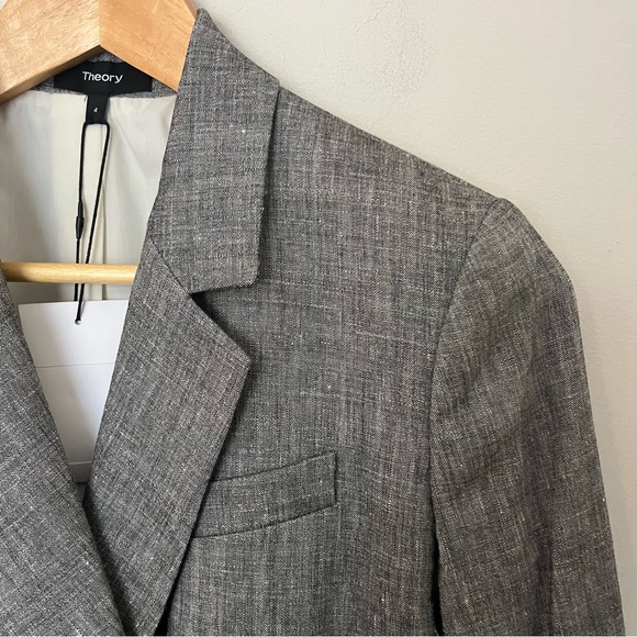 Theory Double-Breasted Linen Tailored Blazer Grey Minimalist Quiet Luxury Size 4 - Picture 5 of 14